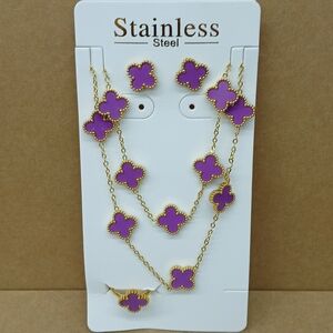 Purple and Gold Stainless Steel Jewelry Set